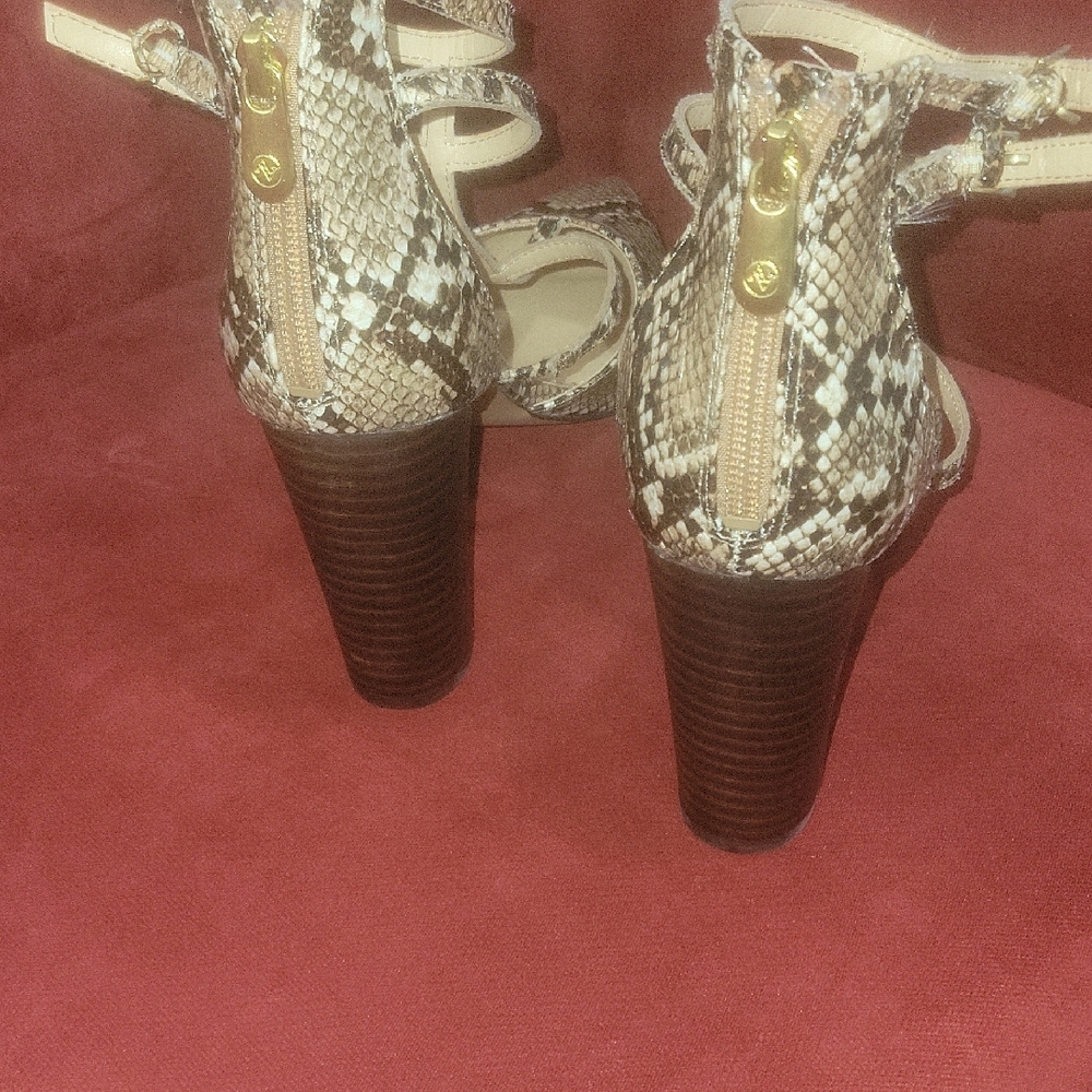 Adrienne Vittadini Brown and Cream Snakeskin Heels - Picture 2 of 5
